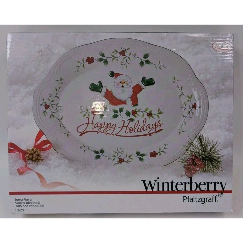 WINTERBERRY Pfaltzgraff Happy Holidays Santa Oval Platter Tray Open Box